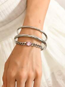 3 件独特不锈钢彩色水钻锆石手链和手镯套装，适合女性日常佩戴、节日、约会、订婚、婚礼，是送给爱人、朋友、家人的绝佳礼物