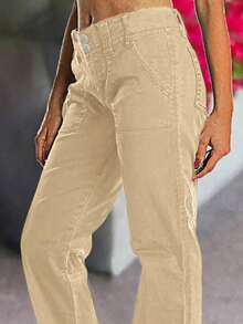 Women's High Waist Wide Leg Flare Denim Jeans, Crafted From Stretch Cotton - Rich Denim, Featuring Double - Button Closure, Patch Pockets, Gradual Flared Hem, For Retro - Inspired Casual Chic