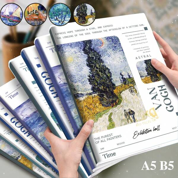 1 قطعة، A5/B5، صفحات، غلاف دفتر الملاحظات PP - فن Van Gogh، دفتر اليومية، مجلة الخط الأفقي للكتابة، لوازم المدرسة، سهولة الحمل، أدوات المدرسة ، حقيبة للمدرسة، هدية Per