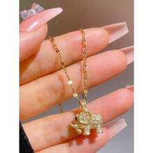 1pc Brass Alloy Cubic Zirconia Elephant Pendant Necklace - Stainless Steel Chain Electroplated 18K Gold Color - Women's Jewelry - Fashionable And Elegant, Suitable For Wife/Lady Gift (No Box) - Vàng - Xem 4