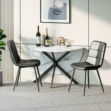 Dining Table And Chairs Set Of 2, White Folding Round Dining Table With 2 Black PU Leather Chairs For Dining Room, Kitchen, Living Room - White Marble Table + 2 Black PU Chairs - View 11