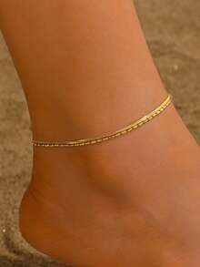 MONALLY 18K 镀金时尚十字架立方氧化锆吊坠不锈钢首饰金脚链女士母亲节生日周年纪念礼物日常佩戴防过敏配饰适合度假旅行海滩派对 - 金黃色 - 查看 5