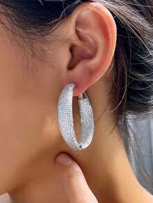 1 par de pendientes de aro grandes y gruesos con circonita cúbica microempotrada estilo Dubai, chapados en oro amarillo, joyería de circonita cúbica para mujeres, adecuada para novias, bodas, compromisos, banquetes, fiestas, damas de honor, regalo para la madre