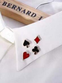 4件套创新扑克主题翻转式颈针/胸针套装，时尚金属合金别针、徽章和颈针装饰配件，男女皆宜，圣诞礼物 - 彩色 - 查看 4