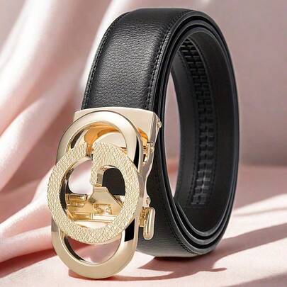 Fashion Luxury Genuine Leather Ratchet Belt For Men - Micro Adjustable, Automatic Buckle, Durable Alloy Material, Perfect Fit For Dress Belt