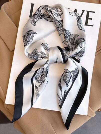 1pc Faux Silk Printed Scarf, Versatile Headband/Neck Scarf, Fashion Shawl, Elegant & Versatile, Can Also Be Used As Headband Or Hair Tie For Dress
