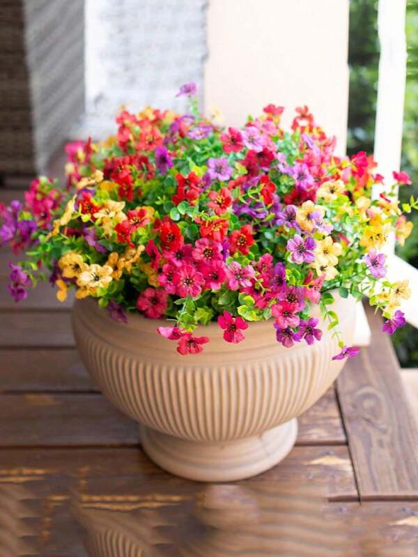 5pcs/3pcs/1pc Artificial Faux Plants Flowers Outdoor Spring Summer Decoration, Fake Silk Colorful Daisy Eucalyptus Realistic UV Resistant For Outside Home Planter Porch Patio Window Yard Decor,Outdoor Decor,Garden Decor (Mix)