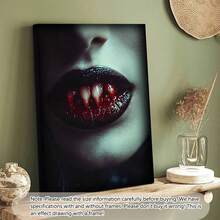 1 件无框哥特式吸血鬼帆布印刷品 - 吸血鬼牙齿印刷品、黑暗乡村风格艺术、哥特式美学、恐怖艺术印刷品、吸血鬼核心、黑暗幻想海报、墙壁艺术、房间装饰用品、秋季、万圣节、现代、复古（可选框架）