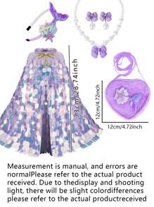 6Large Sequin Cape, Fish Tail Hair Accessory, Fish Tail Bag, Heart Bag, Faux Pearl Necklace, Bowknot Pendant, Mermaid Suit, Very Suitable Sending A Princess Gift Set To A Good Friend, Very Suitable For Dressing Up, Vacation, Daily Collocation, Easter, Halloween, Birthday Party, Christmas Gift, Party, Thanksgiving, Dress.