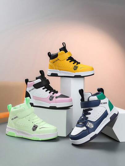 Teenage Boys' Mid-Top Autumn/Winter Warm Lining Sports Shoes, Fashion Contrast Color Lining, Comfortable Warm, Non-Slip Durable Sole, Suitable For Daily Wear, Adjustable Hook And Loop Easy On/Off, Sneakers