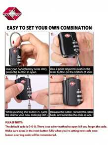 1/2 Pack TSA Approved Combination Lock - High Strength Zinc Alloy Body And Cut-Resistant Steel Cable, 3-Digit Combination Lock, Suitable For Travel Luggage, Gym Lockers, Bicycle Locks (Black), Travel Security Accessory | Multipurpose Travel Lock | Combination Lock, Luggage Lock, Travel Essential Holiday Vacation Supplies - Multicolor - View 8