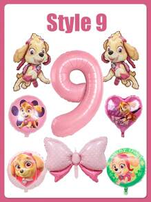 Paw Patrol Dies ist ein Patrouillen-Themen Geburtstagsdekorations-Set, mit rosa als Hauptfarbe. Der Kern ist eine riesige rosa digitale Aluminiumfolien-Ballon, kombiniert mit mehreren Aluminiumfilmballons, die mit Patrosenfiguren der Pfoten jeden Tag Muster sind, einschließlich Laufformen, Herzen, Pfötchen-Prints und anderen Stilen. Es gibt auch einen rosa Polka-Punkt-Schleifenballon, speziell entworfen für Geburtstage, um eine süße und kindliche Atmosphäre zu schaffen.