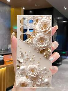 1 件珍珠玫瑰花蝴蝶软手机壳，适用于 17 系列、Honor、Redmi、Galaxy A04e/12/A13/A14/A34/A50/A52/A53/A54/S21/S22/S23/S24/S25/S25Ultra、6A/7A/8A、12T/13T - 無色 - 查看 6