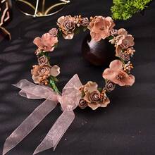 1入組女士林地風格花環，婚禮頭飾，沙灘度假髮飾，攝影用的新娘伴娘頭帶 - 咖啡 - 查看 13