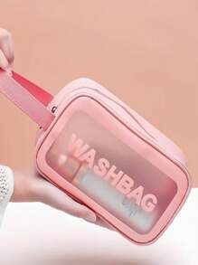 Geantă de machiaj transparentă, mată, geantă cosmetică portabilă simplă, organizator de articole de toaletă impermeabil, esențiale de călătorie pentru vacanță, vară, înapoi la școală, geantă de școală pentru geantă de spălat școlară, geantă de toaletă impermeabilă de călătorie