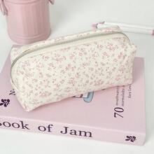 Estuche de lápices con estampado floral rosa fresco y sencillo, bolsa de almacenamiento de papelería de escritorio de estilo Ins altamente atractiva para estudiantes, bolsa de cosméticos de estilo natural, artículos esenciales de regreso a la escuela, bolígrafos, útiles escolares, útiles escolares, útiles escolares hermosos, artículos de oficina, regalos para regalos, mochilas escolares para niñas, admisiones escolares, cajas de almacenamiento de escritorio, papelería linda, bolsa de maquillaje - Rosa - Ver 3