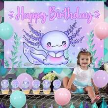 Axolotl Theme Birthday Party Decorations Purple Balloon Garland Arch Kit Axolotl Theme Happy Birthday Photograph Background Cupcake Toppers For Boys Girls 1st 2nd 3rd Birthday Party Decor Supplies - 豐富多彩的 - 查看 4