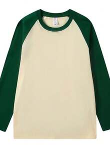 Raglan Long Sleeve T-Shirt 100% Cotton From S To Plus Size G3 - 香檳色/綠旗 - 查看 1