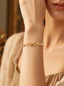 2025 New 18K Gold Plated Copper Vietnamese Sand Gold Horse Eye Bracelet, Peach Heart Bracelet Inlaid With Exquisite Zirconia, Foldable Clasp, Gold Rhombus Bracelet, Versatile & Fashionable Women's Gift