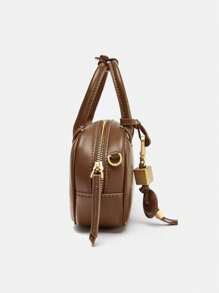 2025 New Vintage Contrast Color Handbag, Canvas & PU Small Square Shoulder Bag, Bags For Ladies Fashionable - Brown - View 4