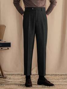 Mens Pants Wool Tweed Herringbone Vintage Dress Pant Trousers Regular Fit Suit Pants For Men - màu đen - Xem 3