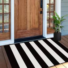 Minimalistyczna, czarno-biała, pionowa mata w paski, supergęsta, krótka, pluszowa tkanina, 1000 g/m², odpowiednia do użytku wewnątrz i na zewnątrz, do domu, kuchni, sypialni, przedpokoju, nadająca się do prania w pralce, wycieraczka do codziennego użytku, modna dekoracja domu, prezent na parapetówkę, wystrój łazienki i kuchni, dywanik kuchenny - Czarne i Białe - Zobacz 5