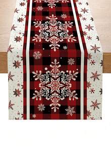 1 x bieżnik na stół z lnu świątecznego, obrus z wzorem płatka śniegu, obrus w czerwoną i czarną kratkę, dekoracja świąteczna, artykuły na imprezę świąteczną, dekoracje świąteczne, dekoracje świąteczne, dekoracje świąteczne do domu, prezenty świąteczne, - Wielokolorowe - Zobacz 3