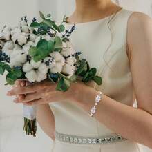 Crysdue Wedding Bridal Link Bracelet Brides Bridesmaids, Marquise Cubic Zirconia Tennis Bracelets Women Prom Jewelry - F_珍珠+立方氧化鋯,銀色 8.26 英寸 - 查看 9