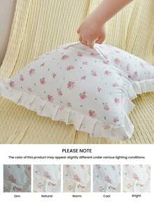 1 pieza Funda de cojín con volantes y estampado adorable, suave y transpirable, funda de almohada sin relleno, disponible para decoración casual del hogar, sofá interior, dormitorio, uso en dormitorio. Lavable a máquina, para todas las estaciones. Para ropa de cama del hogar y artículos esenciales para dormitorio. Certificado Oeko-Tex