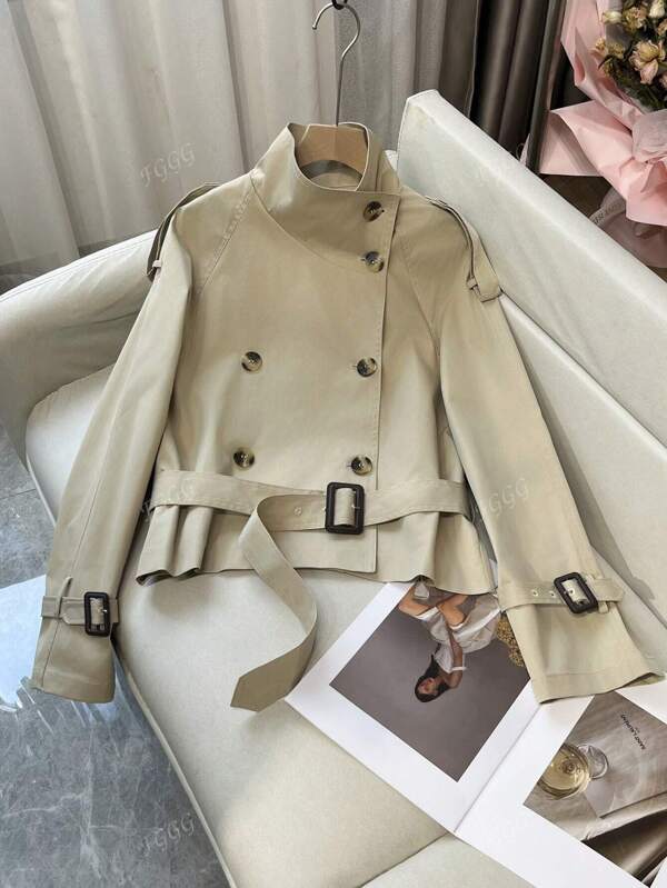 Casual dagelijkse trenchcoat met dubbele rij knopen en gesp in de taille
