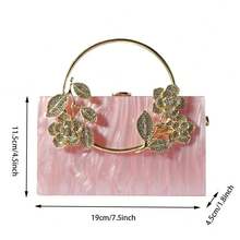 Women Acrylic Evening Clutch Marble Pattern Carved Circle Handle Handbag Square Box Bag For Evening Cocktail Prom - 粉色 - 查看 3