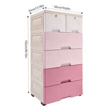 CNCEST Modern 6-Drawer Plastic Storage Cabinet Dresser Organizer | Sturdy Closet Drawers With Locks & Wheels | Tall Dresser Organizer For Bedroom, Kids Room (Gradient Blue/White/Gradient Pink) - 粉紅和白色 - 查看 4