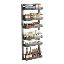 6-Tier Over-The-Door Storage, Adjustable Metal Hanging Basket Over The Door, Pantry Organizer, Hanging Or Wall-Mounted Spice Rack, Can Organizer For Kitchen, Bedroom, Bathroom - Black - View 2
