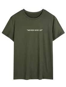 男士休闲商务通勤简约圆领短袖T恤，夏季 - 軍綠色 - 查看 2