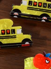 3 bucăți la modă creative amuzante cu desene animate cu mașină, Apple, riglă, agrafe de păr pentru autobuz școlar, potrivite pentru ținute școlare, accesorii de păr pentru petrecere, lucruri școlare, facultate