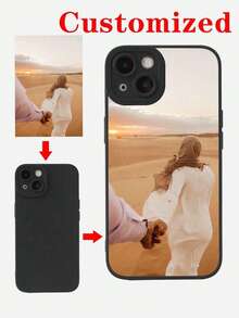可定制兼容 16、15、14、13、12、11 Pro Max、Xs Max、XR、Xs、Mini、7/8、7/8 Plus 黑色天使眼猫眼硅胶手机壳，可定制个人照片，高级保护套，个性化新设计 - 黑色 - 查看 1