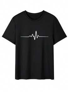 Plus Size Men's Figure Print Drop Shoulder Short Sleeve T-Shirt - Black - View 1