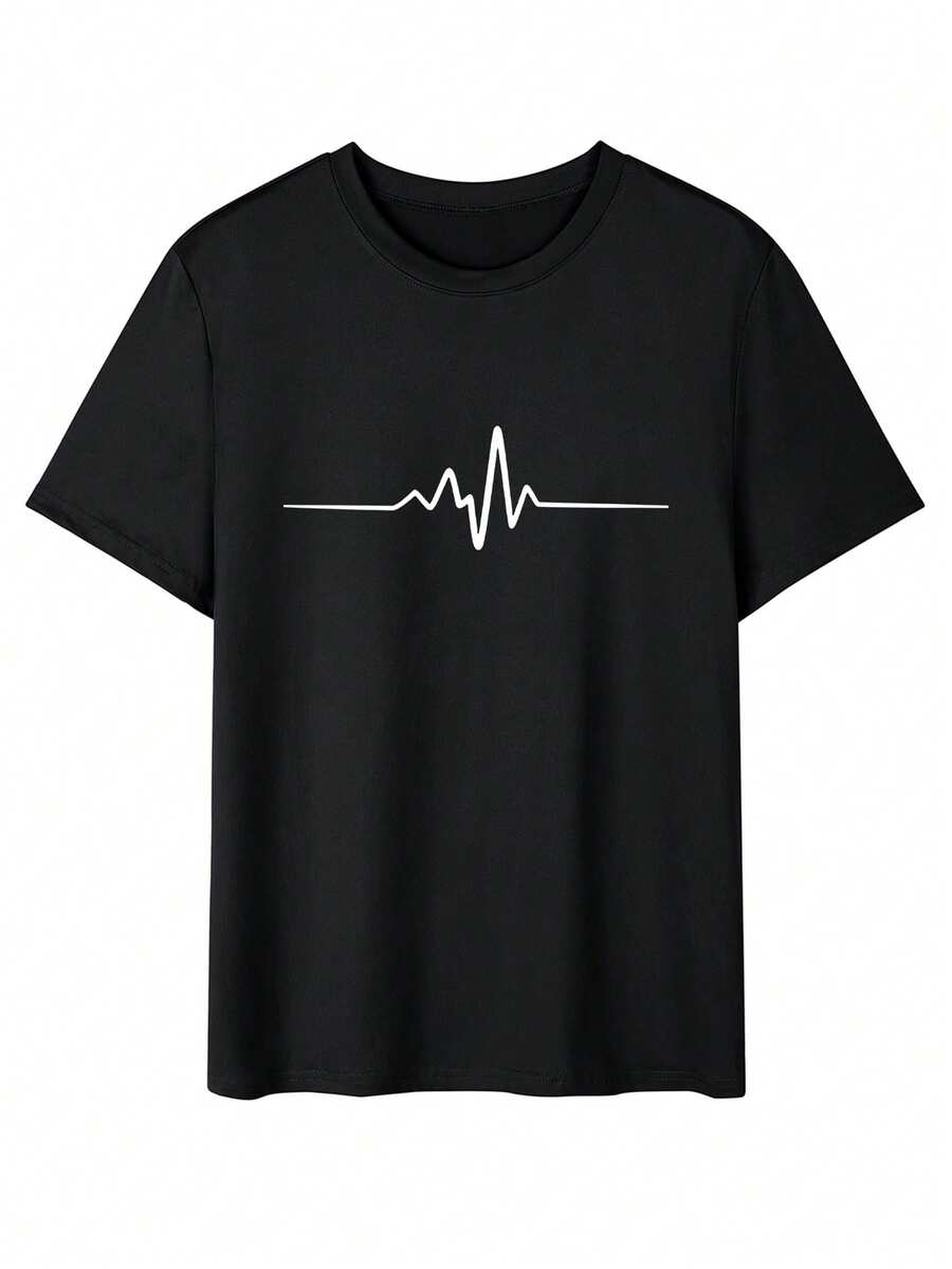 Plus Size Men's Figure Print Drop Shoulder Short Sleeve T-Shirt - Black - View 1