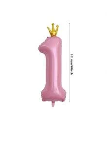 40 英寸巨型粉色皇冠铝箔数字气球（0-9）- 女婴 1 岁生日装饰、照片背景道具、氦气派对用品