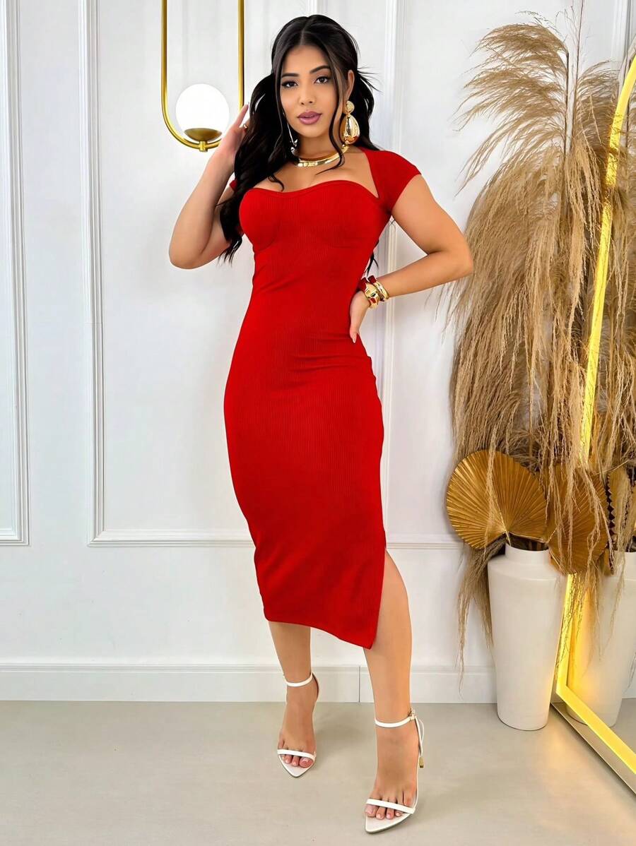 Vestido Feminino Midi Evangélico Manga Curta Anarruga Canelado Longo Liso Elegante Madrinha Casamento Civil