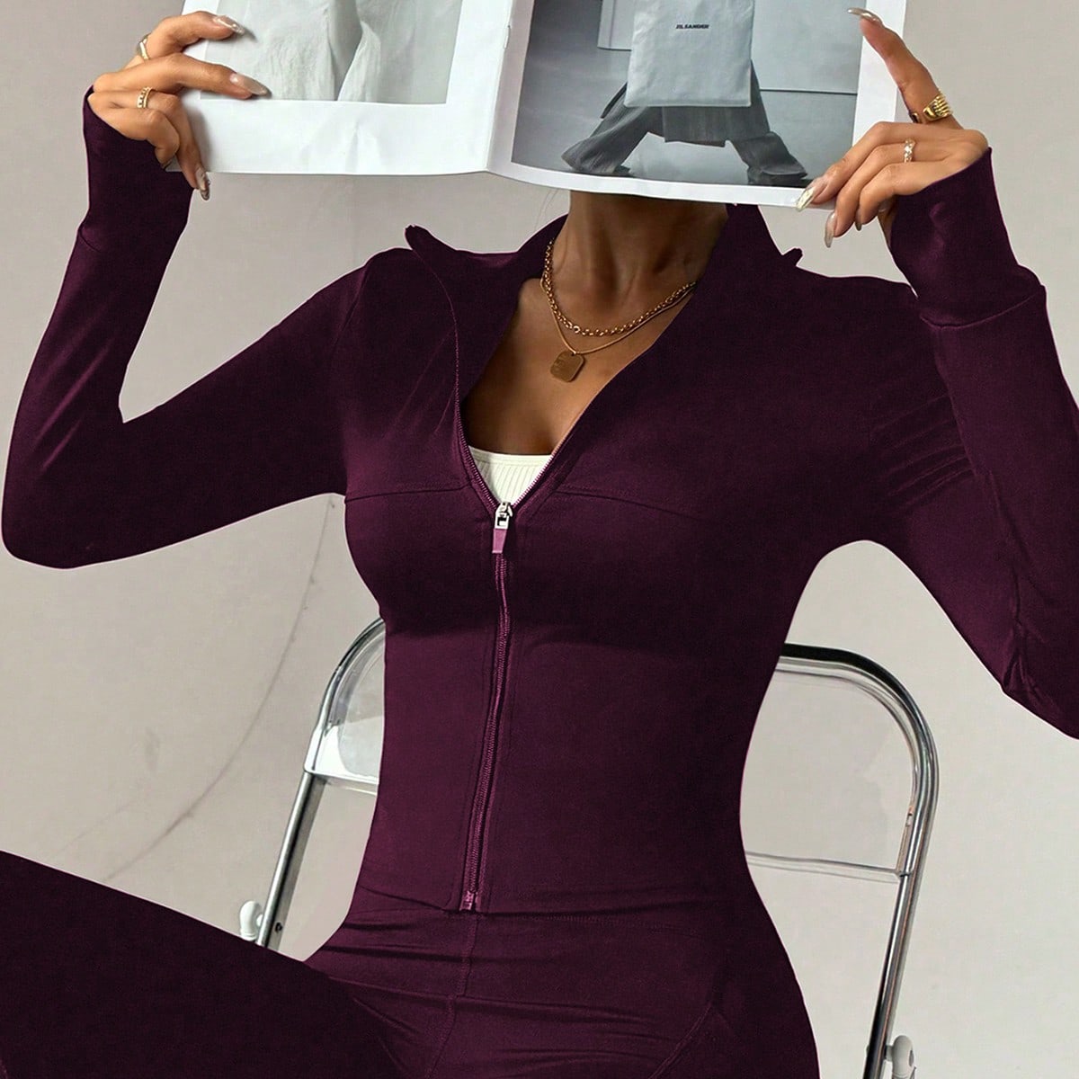 Chaqueta de yoga de manga larga para mujer, cintura delgada llamativa, versátil para todas las estaciones, moldeadora de cintura, adelgazante, fitnes
