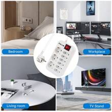 4 Stück Europäischer Standard Stromstecker, 9 in 1, Mehrfachsteckdose, 3 F Schuko, 6 AC Stecker mit Schalter 1,5 m Kabel, mit Schalter/Überlastschutz, geeignet für Zuhause, Büro, Hotel und andere Orte, Studentenwohnheim Grundausstattung