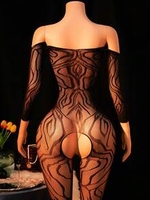 1 bộ đồ lót gợi cảm dành cho nữ, áo liền thân lưới xuyên thấu, áo bodysuit hở vai tay lửng, áo liền quần bó sát hở đáy, áo khoác ngoài bikini, trang phục dự tiệc gợi cảm cho ngày Valentine. - màu đen - Xem 3