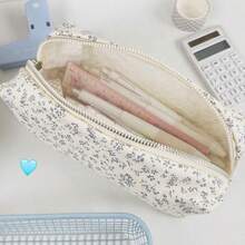 Estuche de lápices con estampado floral rosa fresco y sencillo, bolsa de almacenamiento de papelería de escritorio de estilo Ins altamente atractiva para estudiantes, bolsa de cosméticos de estilo natural, artículos esenciales de regreso a la escuela, bolígrafos, útiles escolares, útiles escolares, útiles escolares hermosos, artículos de oficina, regalos para regalos, mochilas escolares para niñas, admisiones escolares, cajas de almacenamiento de escritorio, papelería linda, bolsa de maquillaje - Rosa - Ver 8