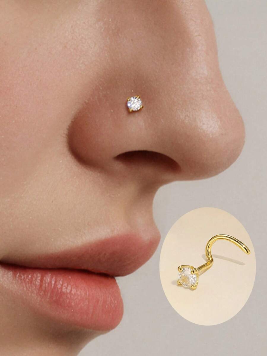 EleRunis 1 件 925 纯银 4 爪镶嵌鼻钉小巧轻盈耳轮穿孔精美珠宝鼻中隔软骨螺旋耳屏适合女性日常佩戴