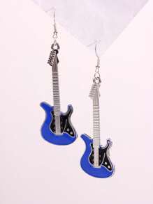 1 Pair Creative Quirky Unique Minimalist Hip-Hop Punk Faux Guitar Earrings, Suitable For Women's Daily Wear, Festivals, Parties, Music Concerts - Multicolor - View 1