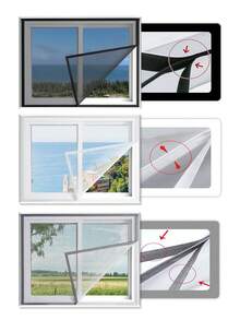 黑色自粘窗纱，轻质聚酯纤维自粘免钻孔网纱，细网防虫，易于安装/拆卸，透明设计透光，适用于家用门窗