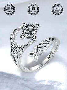 1 件 S925 纯银凯尔特结新月巫婆结戒指，女士珠宝，适合日常装饰、复活节装饰、音乐节装饰、复活节礼物、圣诞节礼物、婚礼礼物，附赠礼品盒 - 星月圖案 - 查看 11