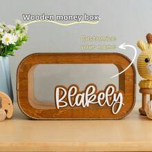 1pc Customized Piggy Bank - Wooden Cash Box, Engravable, Suitable As Gift, Children's Room Decor, Perfect For Christmas, Housewarming, Birthday, Easter, Thanksgiving And Other Special Occasions - Multicolor - View 4