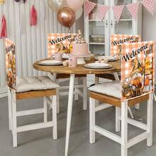 1pc/4pcs/6pcs/10pcs Autumn Dwarf Letter Print Plush Chair Cover, Removable Short Plush Material Chair Protector, Backrest Cover, Suitable For All Seasons, Holiday Decor Chair Cover For Dining Room, Living Room, Home Chair, With Back Protection, Fit For Dining Room, Office, Living Room, Hotel And Home Decor - ZYBT-126 - View 4
